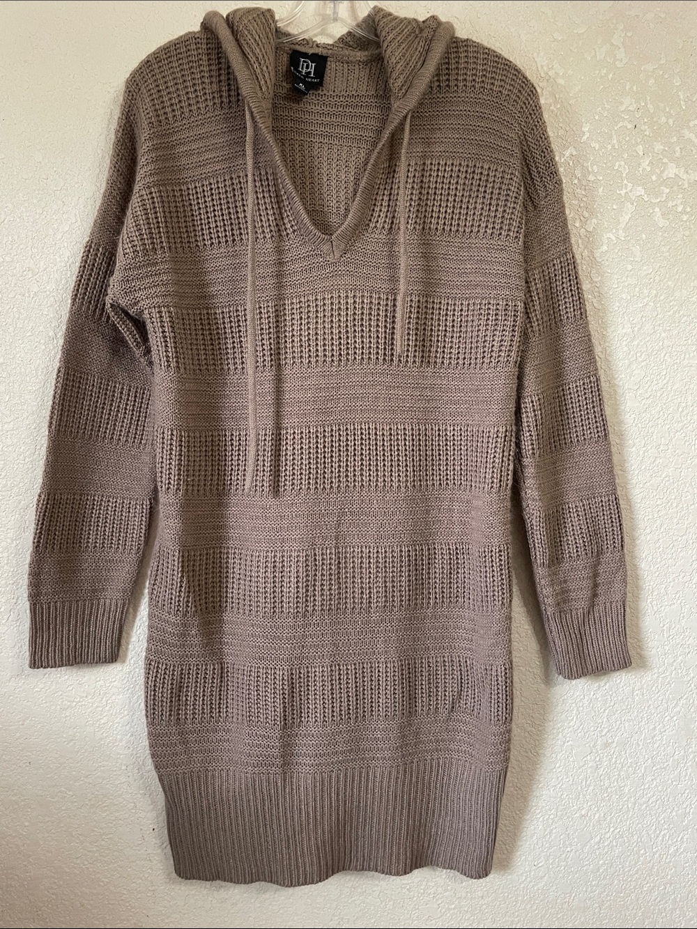 Taupe Hooded Knit Sweater Dress By Derek Heart